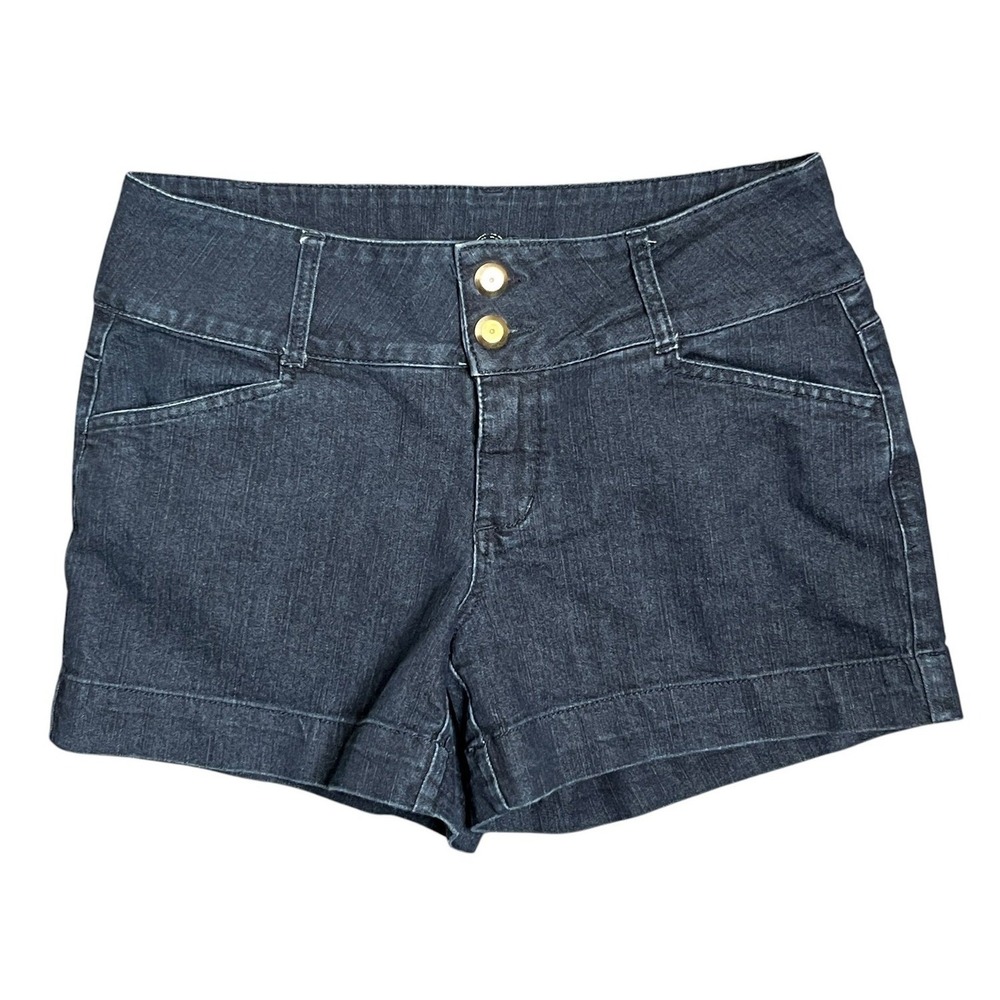 W62 Womens Signature Fit Dark Wash Denim Shorts Size 12 Stretch Indigo Blue Flaw